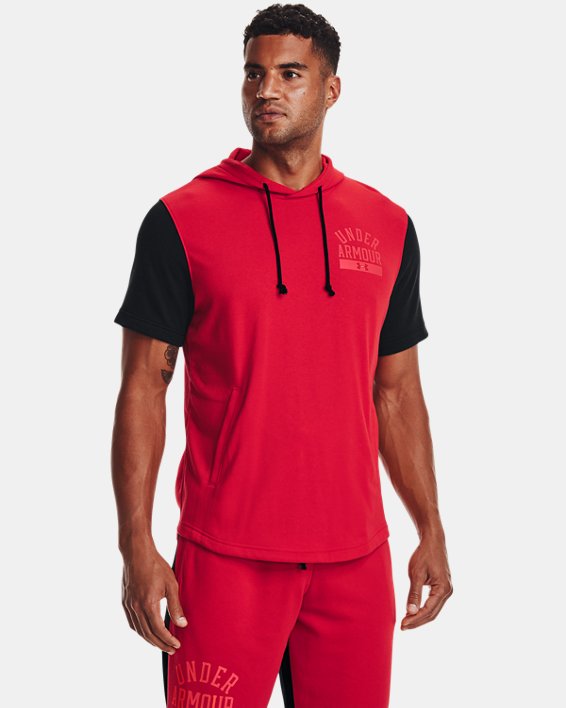 Men's UA Rival Terry Colorblock Short Sleeve Hoodie, Red, pdpMainDesktop image number 0